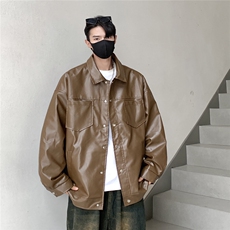 港风翻领pu皮面料皮衣男潮流休闲宽松皮衣外套男77107P78控108，男装皮衣，星座227-7