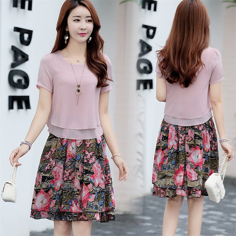 雪纺碎花中长款连衣裙两件套女2022春夏新款时尚宽松气质裙子套装，女装套装/套裙，琦鑫阁（原依鑫阁）