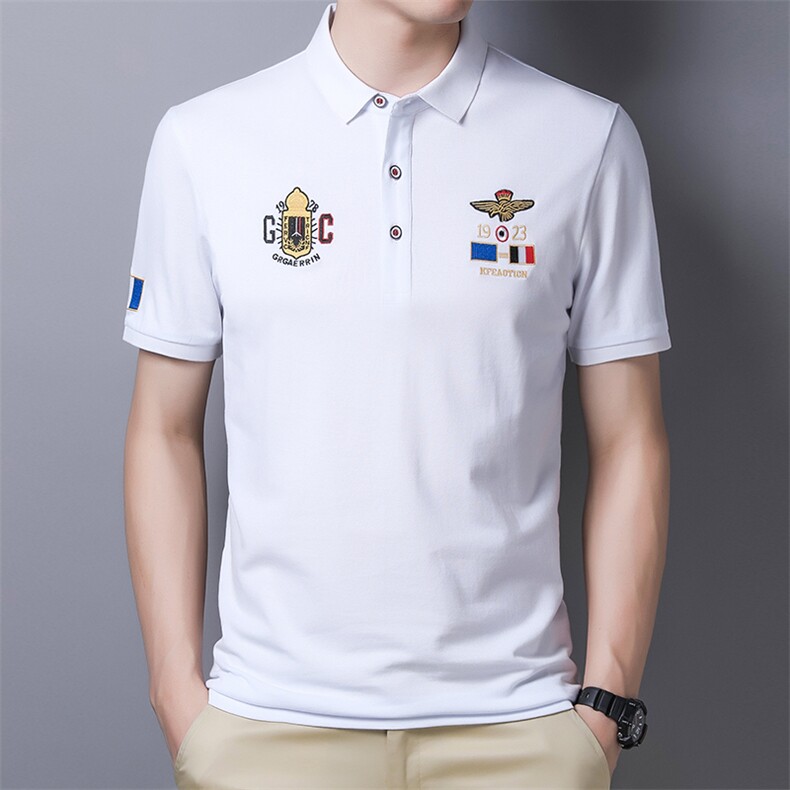 男士免烫短袖t恤薄款夏季中年休闲刺绣半袖POLO衫HM1811-P55，男装Polo衫，星座1105-3