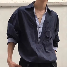 【006】休闲长袖衬衫男士新款宽松衬衣寸衣A079-H2509-P42，男装衬衫，电商A079