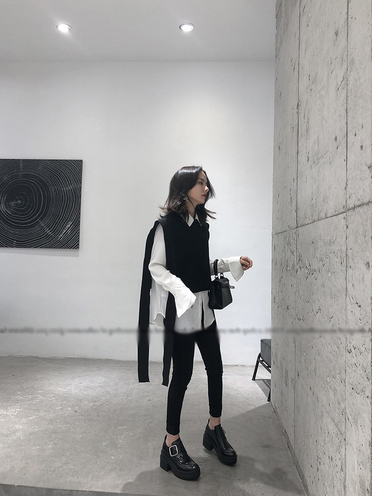 设计感飘带针织马甲背心女宽松短款叠穿衬衫羊毛无袖毛衣坎肩外搭,女装马甲,洁纯羊绒