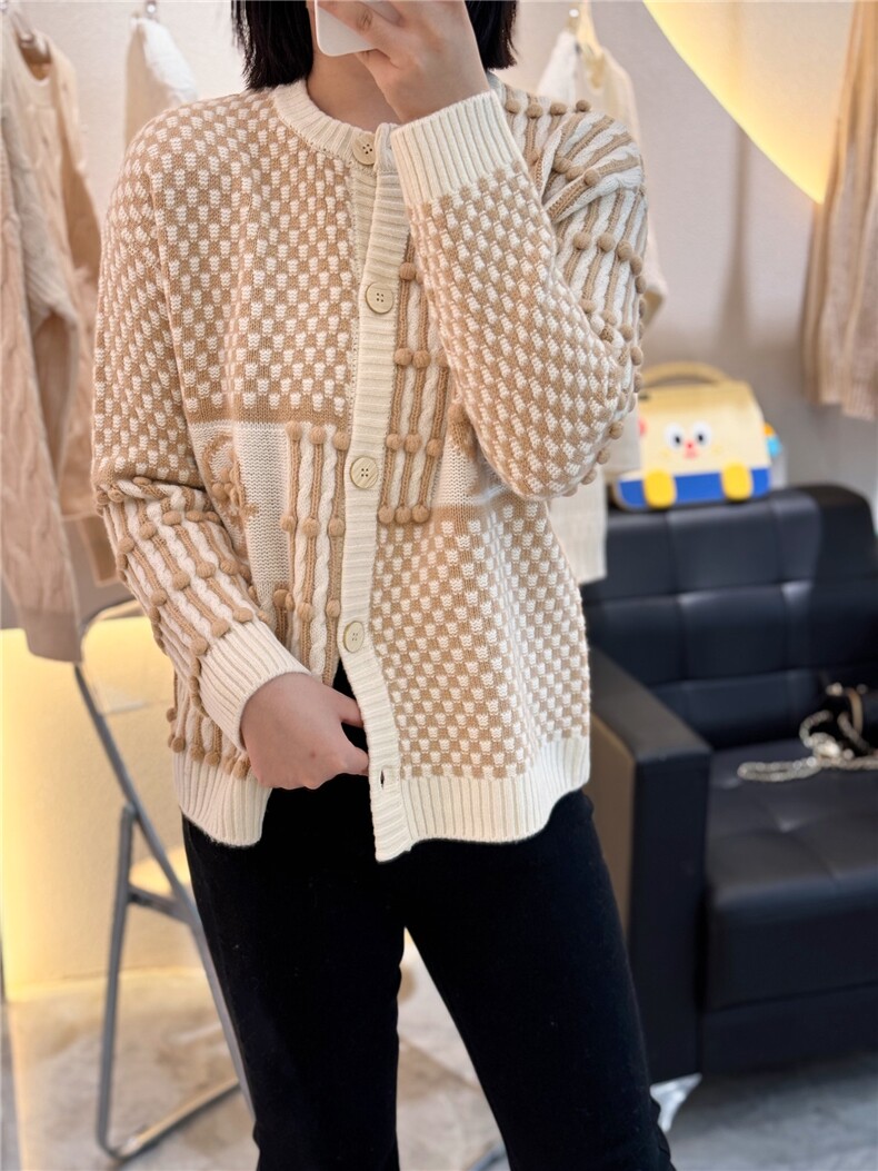 圆领条纹羊绒开衫女外套秋冬新款山羊绒毛衣针织衫外搭图片