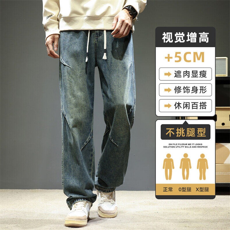 直筒工装牛仔裤子男春季新款宽松阔腿长裤日系青年男裤Z9845-P50,男装牛仔裤,星座509