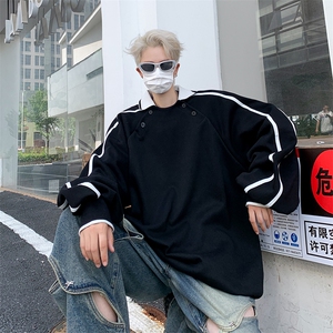 港风秋款男POLO领卫衣条纹拼色夹克休闲外套WY26 P45图片