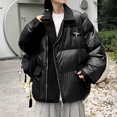 冬季2023羽绒棉服男美式拼接假两件棉衣高级感宽松面包服外套，男装棉衣，星座716-4