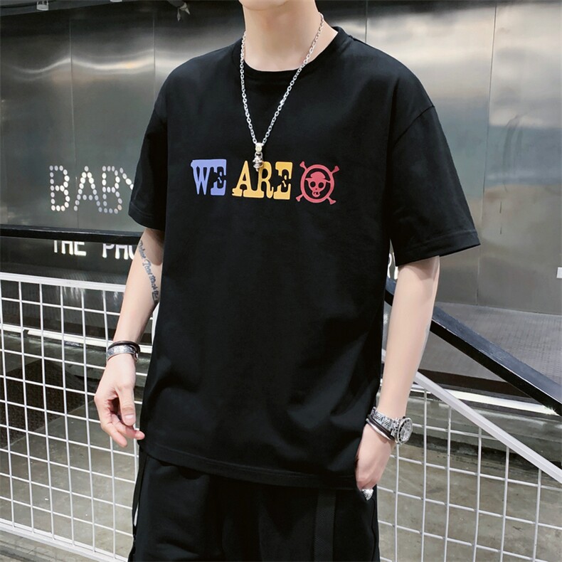 夏季短袖T恤男生潮纯棉潮牌五分半袖宽松潮流男士体恤DS749T,男装T恤,电商A102