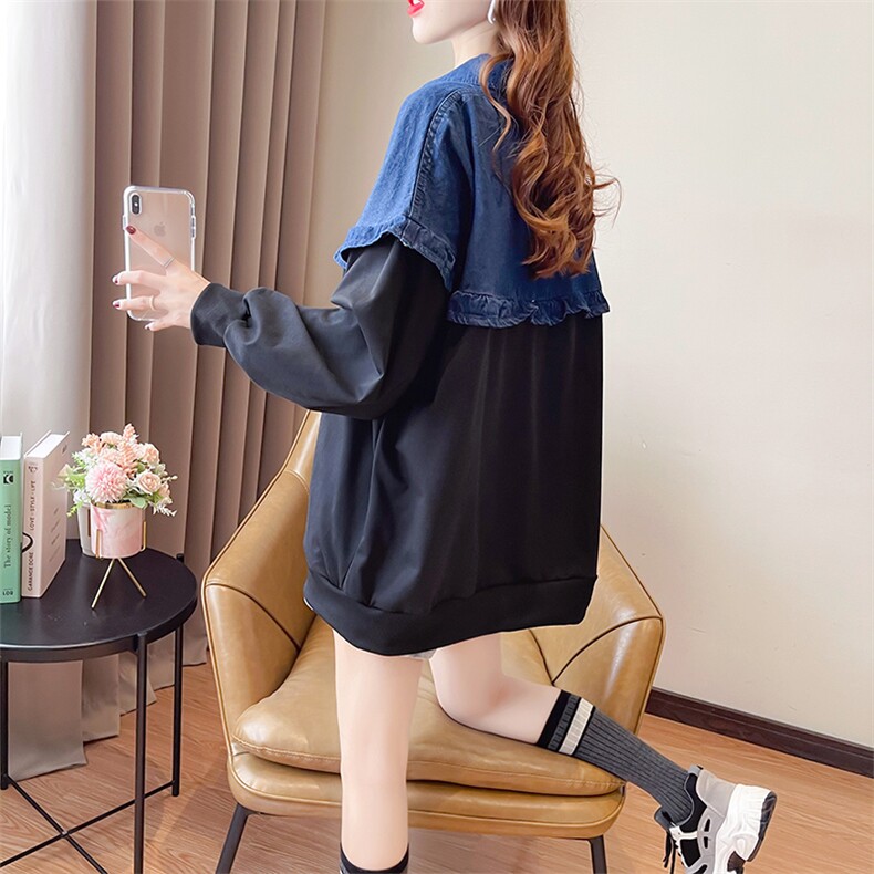 S3708韩版宽松插肩牛仔布POLO领大码女装薄款卫衣女P58,女装卫衣/绒衫,星座309B-2