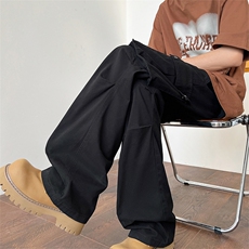 美式牛仔裤复古直筒vibe高街伞兵打褶工装裤男C7119-TP4579，男装牛仔裤，电商A102
