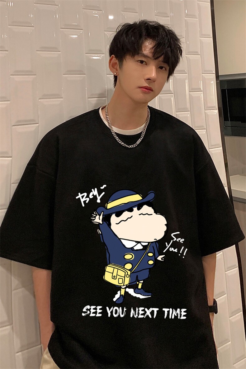 蜡笔小新麂皮绒短袖t恤男大码半袖男JD82240-P25,男装T恤,电商A040