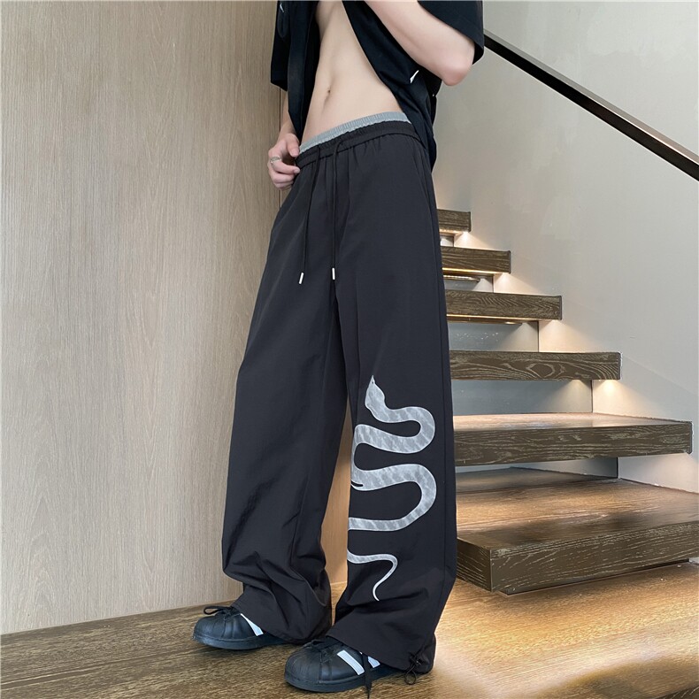 抖音品质夏季新款蛇印花速干宽松休闲裤B315-K25519-特p35控68,男装休闲裤,电商B315