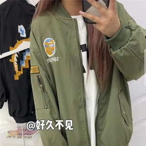 1506-1/JW9221/P43潮流棒球服飞行员夹克男女宽松印花百搭外套图片