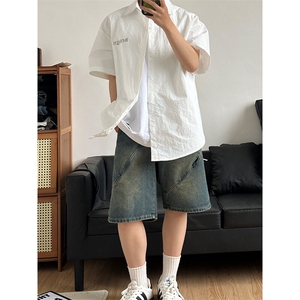 夏季新款速干短袖刺绣衬衫潮流港风宽松百搭男半袖 CS285-P35图片