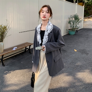 开春设计感蕾丝拼接西装外套女2025新款流行爆款超火气质休闲西服图片
