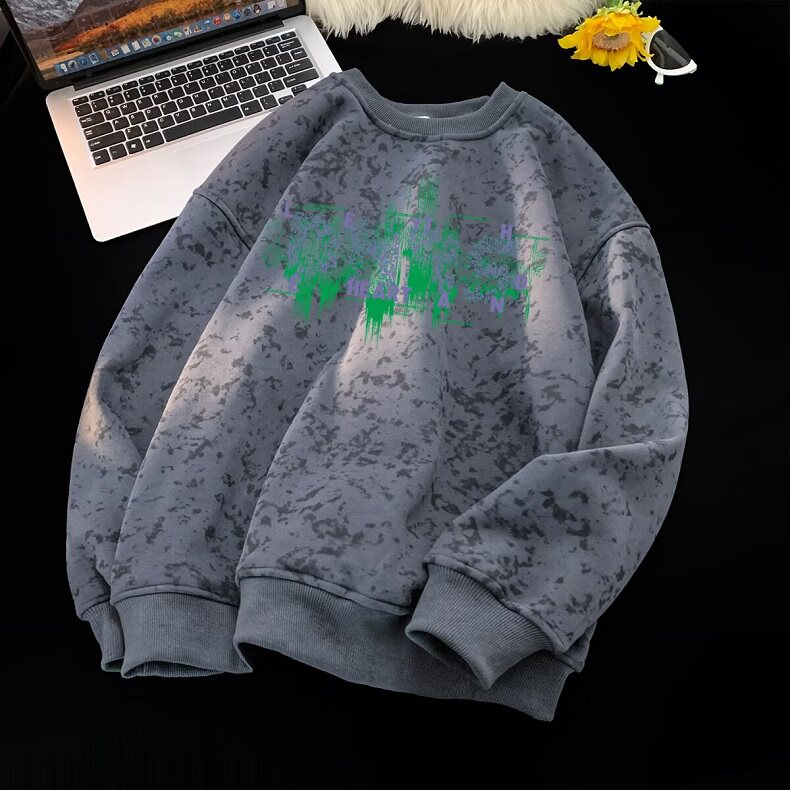 字母美式重磅卫衣男女款秋冬季圆领套头衫扎染卫衣外套男WE658，女装短外套，星座1116A（原606A-3）