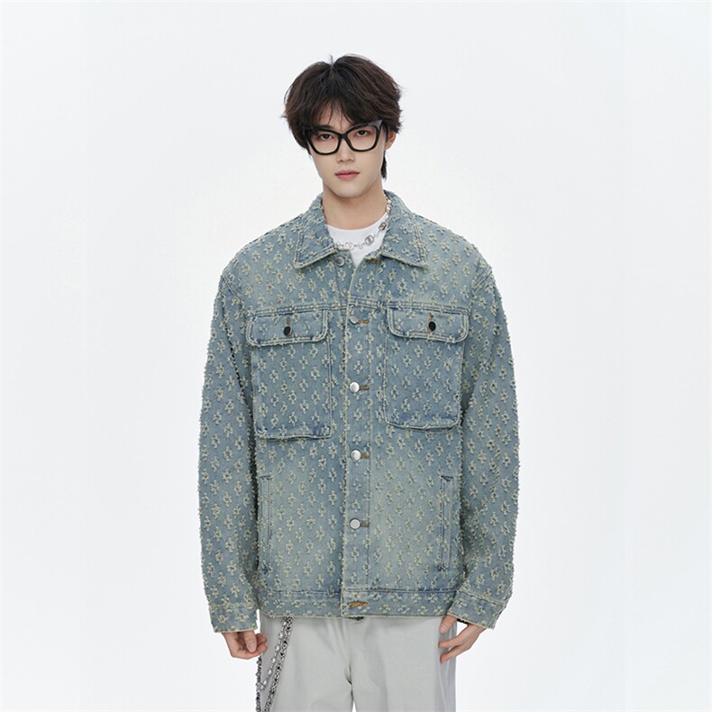 潮流做旧磨毛大码男女拼色牛仔外套夹克J8813-P65【特价】,男装工装外套,电商A007