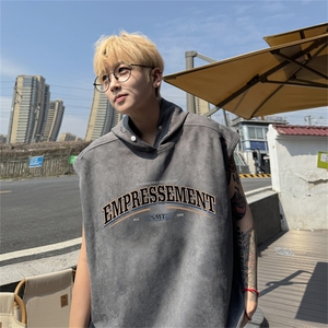 麂皮绒连帽背心坎肩男T恤美式港风JLB462-P30控48图片