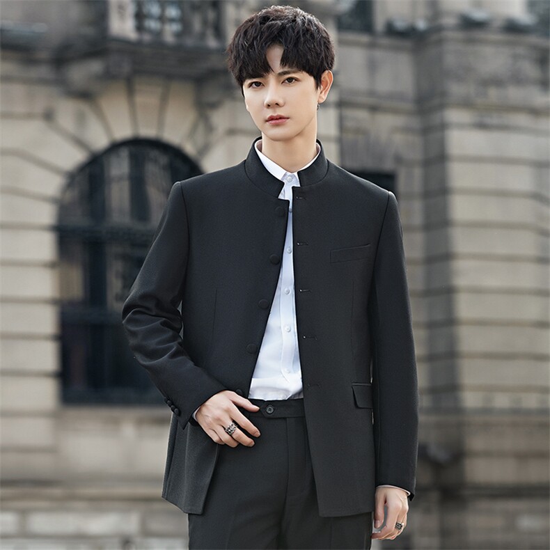 2025春季男装风黑色外套休闲风立领痞帅中山装A913P170，男装西服，电商A355（原A415）