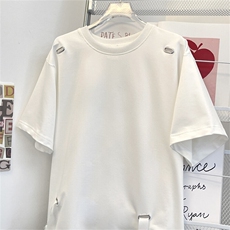 高级感宽松短袖男女款夏季圆领绑带重磅垫肩T恤工装机能半袖上衣，男装T恤，星座506