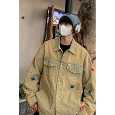 F644P78网红美式街头黄泥水洗做旧复古牛仔衣男女宽松夹克外套，男装夹克，星座512-6