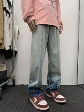 美式vibe街头设计感牛仔裤男女水洗渐变小众宽松拖地裤7022-p50，男装牛仔裤，星座1008-1