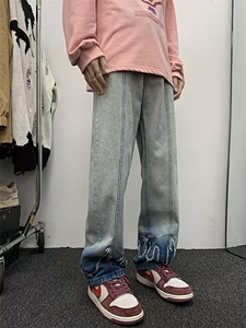 美式vibe街头设计感牛仔裤男女水洗渐变小众宽松拖地裤7022-p50图片