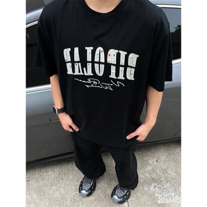 万针全刺绣工艺抖音得物高品质260克重磅纯棉双纱美式高街短袖T恤图片