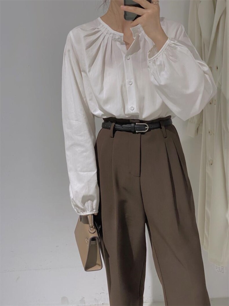 圆领衬衫，女装衬衫，驿谷