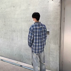 美式复古格子衬衫男女春季新款宽松休闲百搭衬衣外套CA3008-P37，男装衬衫，星座208-5