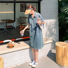 俏皮减龄牛仔连衣裙女2023夏新款韩版宽松小个子显瘦高级感衬衫裙，女装连衣裙，2C037