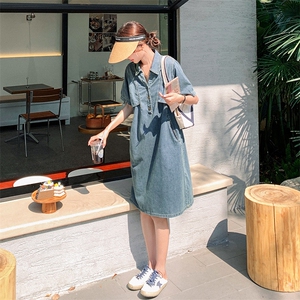 俏皮减龄牛仔连衣裙女2023夏新款韩版宽松小个子显瘦高级感衬衫裙图片