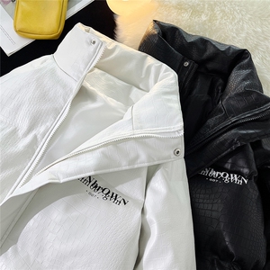 1港风鳄鱼纹手塞棉大码M-5XL夹克PU皮棉服外套男8507P120控158