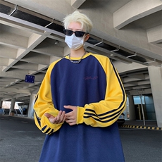 藏青拼黄袖
