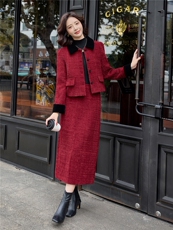 现货！小香风套装裙女2025秋冬新款轻奢拼接外套半身裙两件套，女装套装/套裙，魅影