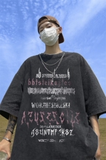 港风个性字母印花百搭带链条短袖圆领丐版T恤DT6342P40控58，男装T恤，电商A268A