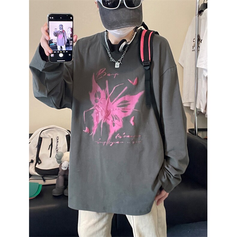 QY5229-TP25控价38秋季新品美式圆领长袖T恤蜘蛛发泡印花上衣男,男装T恤,电商A102-1