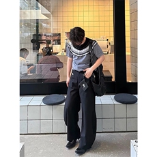 网图有货夏季费尔岛亨利领针织衫短袖T恤男女老钱风上衣A637-P45，男装针织衫/毛衣，星座1505