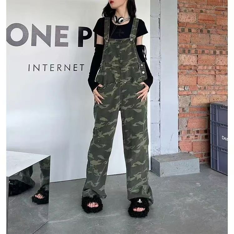 时尚小众复古设计宽松迷彩背带裤工装街头ins新款直筒休闲连体，男装工装外套，星座1210-1