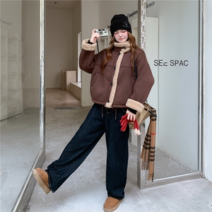 复古立领咖色羊羔毛外套女2025冬新款韩版小个子皮毛一体机车夹克图片