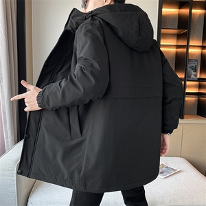 连帽中长款时尚修身男士纯色情侣学生高级感面料 主推款现货图片