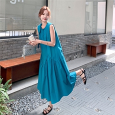 蓝色独特绝美清纯系度假风连衣裙女2025年夏季新款宽松显瘦背心裙，女装连衣裙，2C232