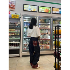 美式格子拼接牛仔裤男女款cleanfit裤子直筒阔腿裤NZ011WW-特P48，男装牛仔裤，星座1007（原301D）