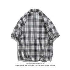 韩版潮流复古格子大码翻领短袖衬衫内搭外套DC2219-P24【特价】，男装T恤，电商A007