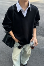 高级感假两件美式知识分子条纹V领休闲卫衣男C64136-TP4079，男装卫衣，电商A102