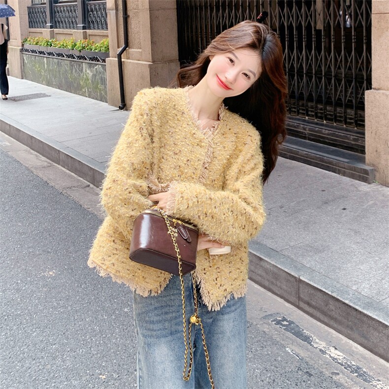 黄色小香风外套女2025秋季新款法式千金风气质显瘦小个子短款上衣,女装短外套,浙宝217