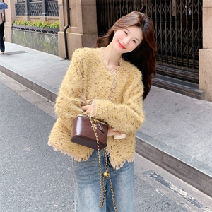 黄色小香风外套女2025秋季新款法式千金风气质显瘦小个子短款上衣图片