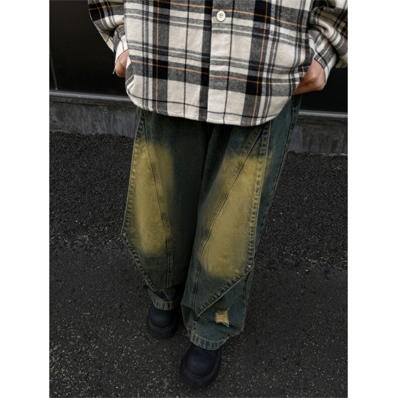 新款美式高街做旧牛仔裤百搭学生拼接设计感裤子JN010-P6088,男装牛仔裤,星座1008-1