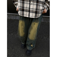 新款美式高街做旧牛仔裤百搭学生拼接设计感裤子JN010-P6088，男装牛仔裤，星座1008-1