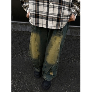 新款美式高街做旧牛仔裤百搭学生拼接设计感裤子JN010-P60 88图片