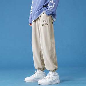 蓝底2024秋冬款个性后开叉宽松束脚运动休闲潮牌裤子2111-P45控69图片