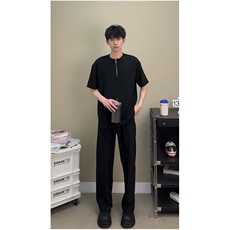 垫肩短袖T恤半拉链设计感半袖打底衫小众男T59网络图，男装T恤，星座1116A（原606A-3）
